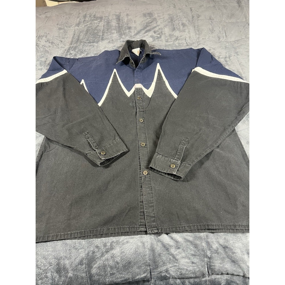 Vtg Rodeo Star,  Western Blue/black Shirt Mens Cowboy Button Up  XL western USA‎